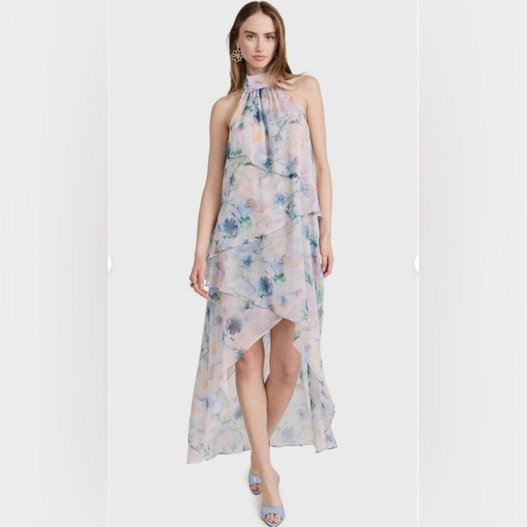 New Misa Shopbop Victorine High Low Watercolor Chiffon High Low Dress Size M - Picture 1 of 7